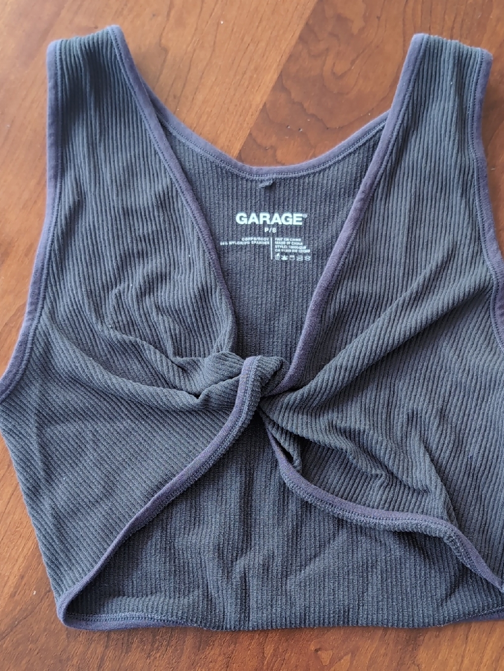 Garage Black Ribbed Twist Crop Tank
